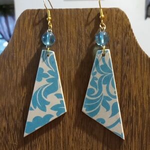 Blue and White Patterned Pierced Earrings